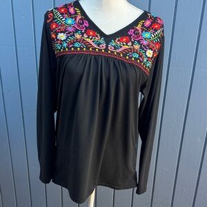 Embroidered Black Women's Top